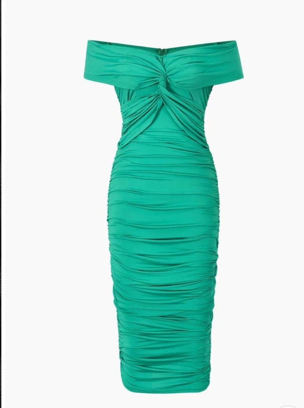 Micas Emerald Off the Shoulder Ruched Midi Dress - M